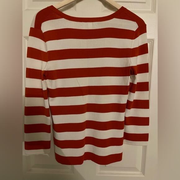 Kenar Cream Lace Up Tie Front Stripe Lightweight Career Sweater Size Small - Picture 4 of 5